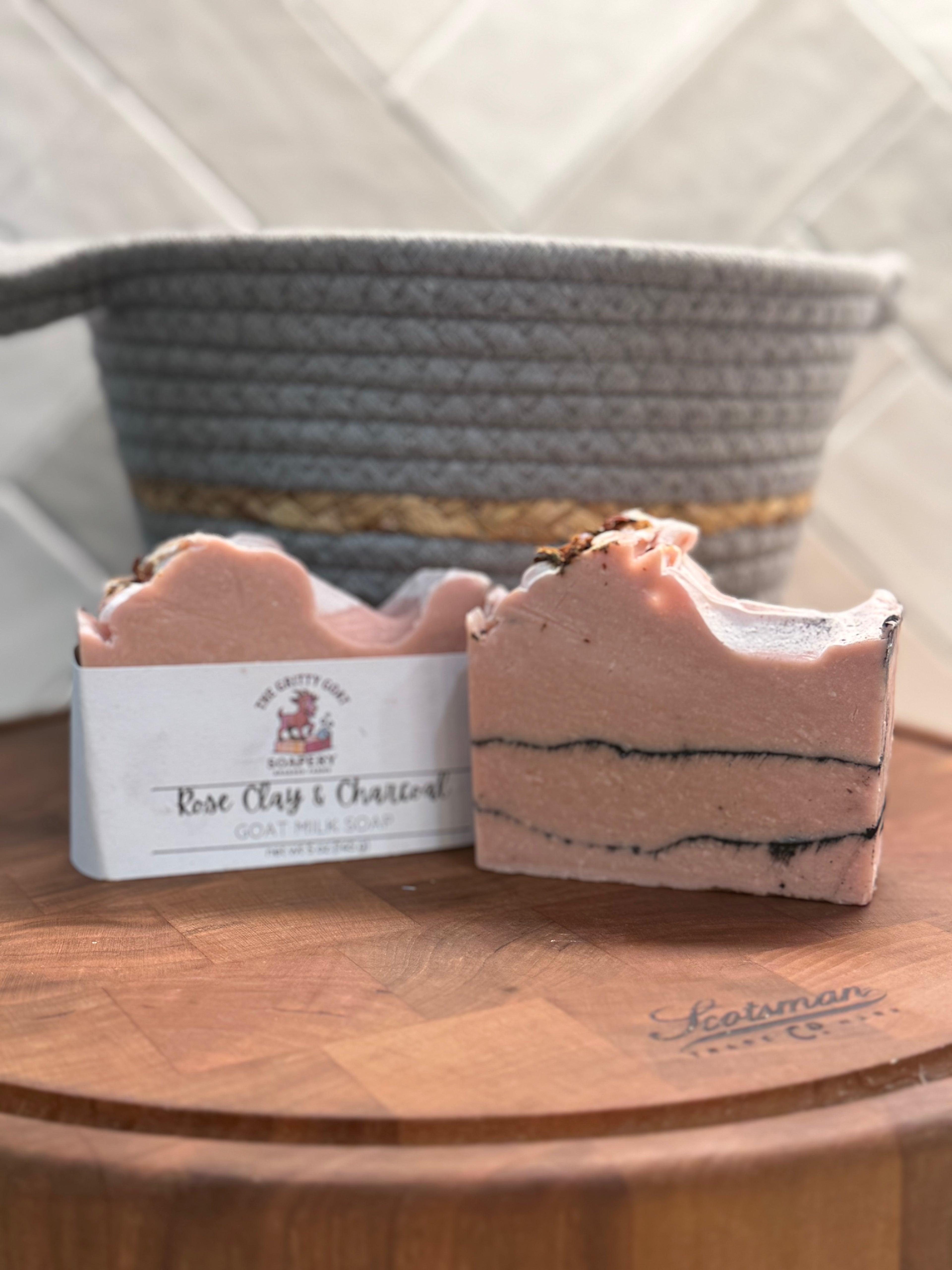 Rose clay and charcoal, goat milk soap bar